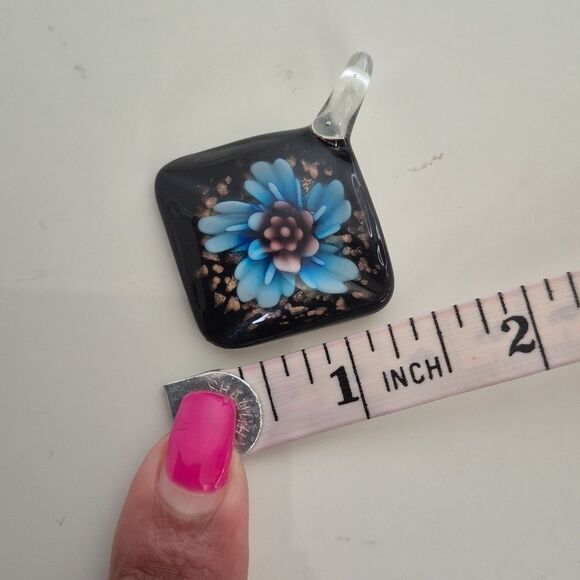 Murano Glass Pendant with Blue Flower Design - Picture 10 of 16